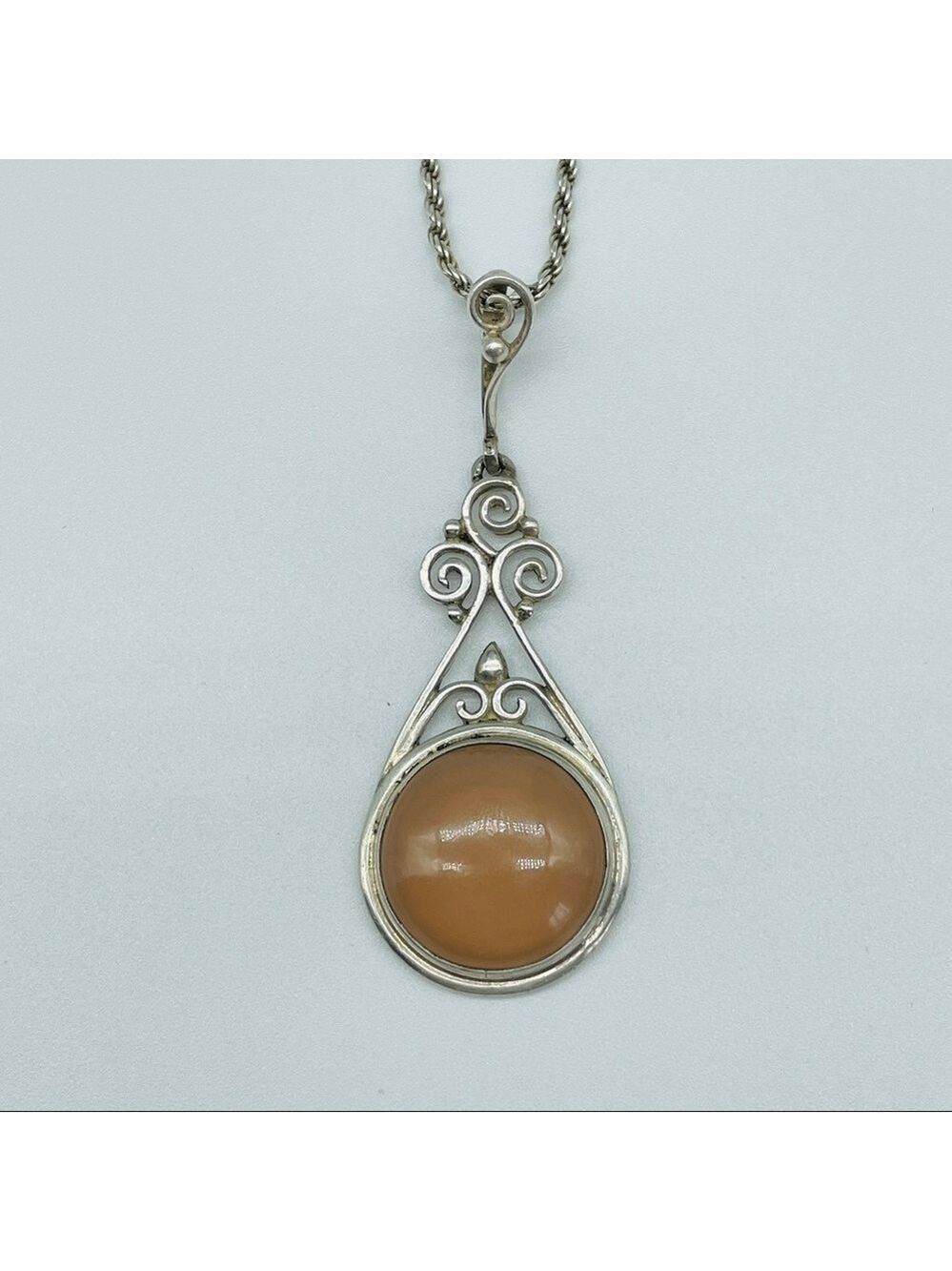 PTI NEPAL Pink Chalcedony Sterling Silver Pendant Vintage Necklace - Picture 6 of 7